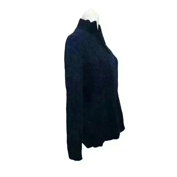 Ladies RALPH LAUREN L Navy Blue 100% Cotton Cable Knit Zip Neck Sweater Washable - Picture 4 of 8
